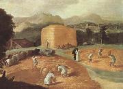 School of Fontainebleau Landscape with Threshers (mk08) oil painting